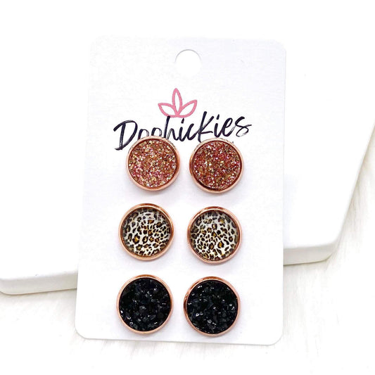 12mm Rose Gold Glitter/Tan Leopard/Black in Rose Gold