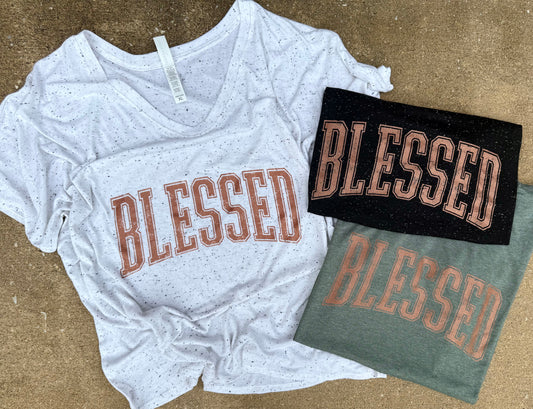 Blessed Metallic Varsity Graphic Tee
