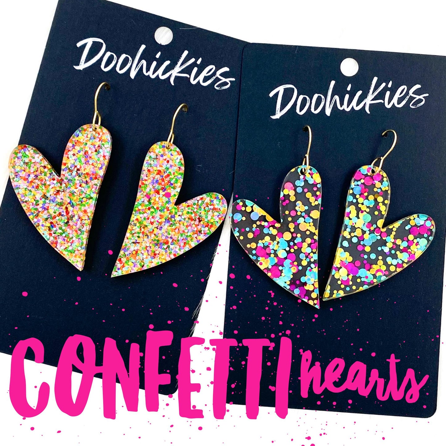 Confetti Acrylic Hearts - Valentines Earrings