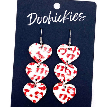 Triple Corkie Heart Drops -Valentine's Earrings