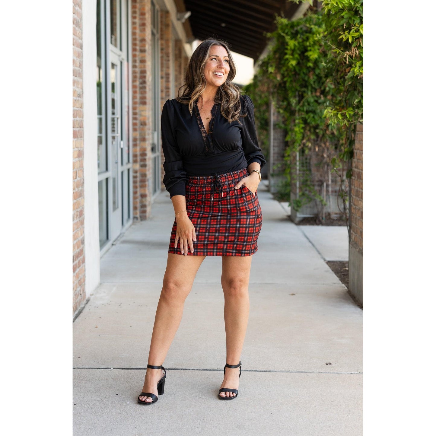 Ready to Ship  | The Helena  - Red Plaid Jogger Skirt