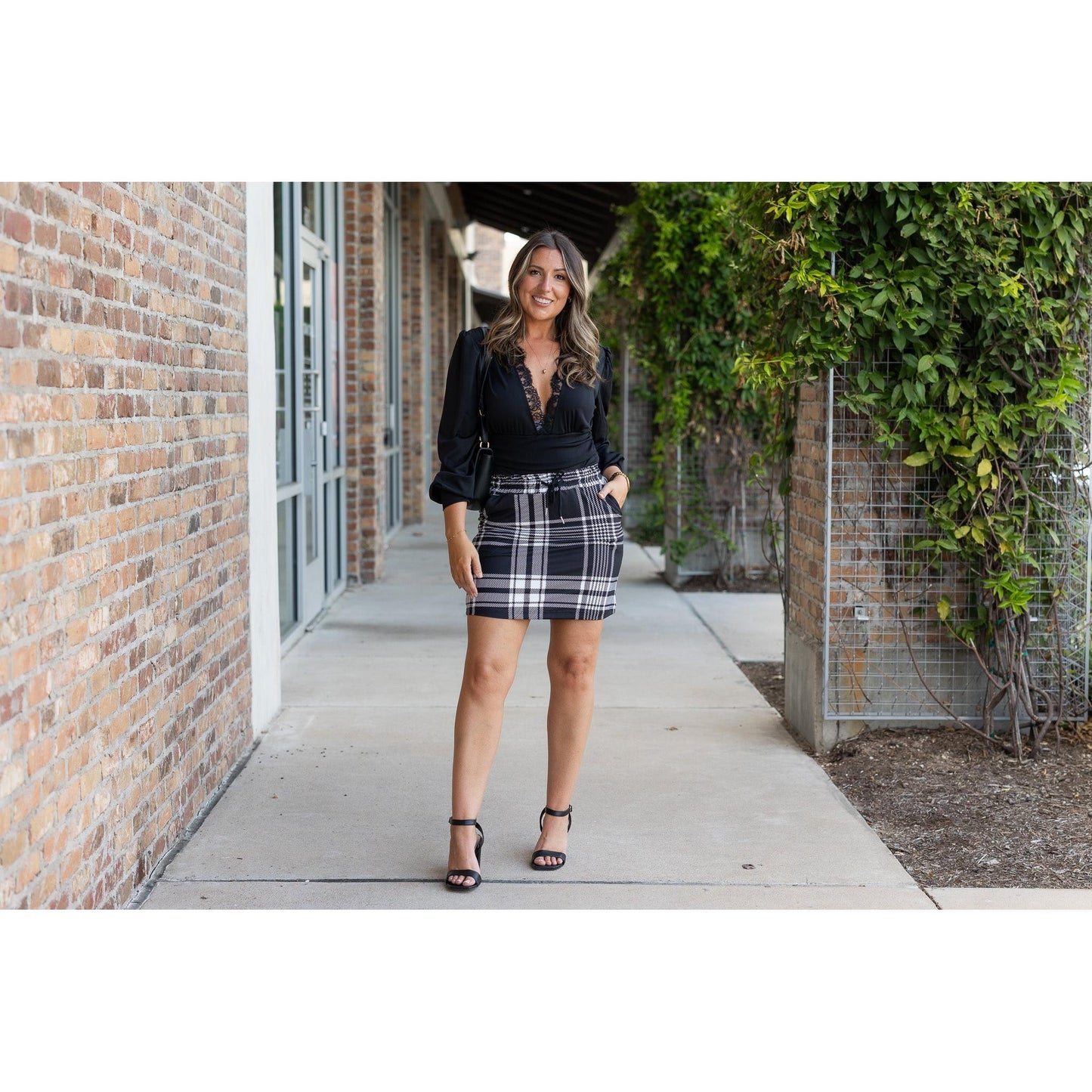 Ready to Ship  | The Amelia - Black And White Plaid Jogger Skirt