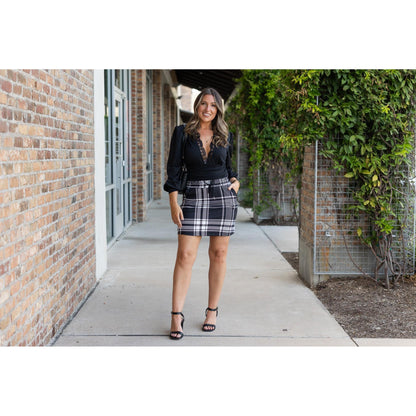 Ready to Ship  | The Amelia - Black And White Plaid Jogger Skirt