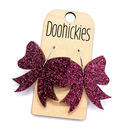 1.5" Glitter School Spirit Bow Dangles - Custom Spirit Earrings