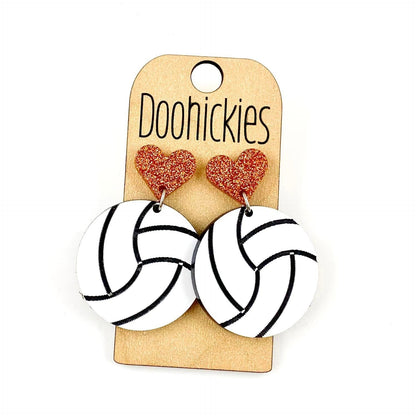 1.9" Custom I Heart Volleyball Dangles - Sports Earrings