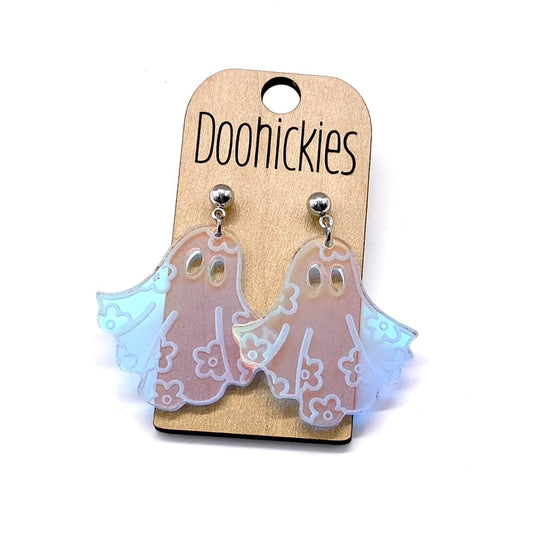 2" Iridescent Groovy Ghost Acrylic Dangles - Halloween Earrings
