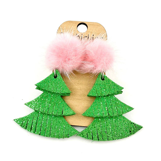 Boujee Pink Puff and Green Sparkle Fringy Trees