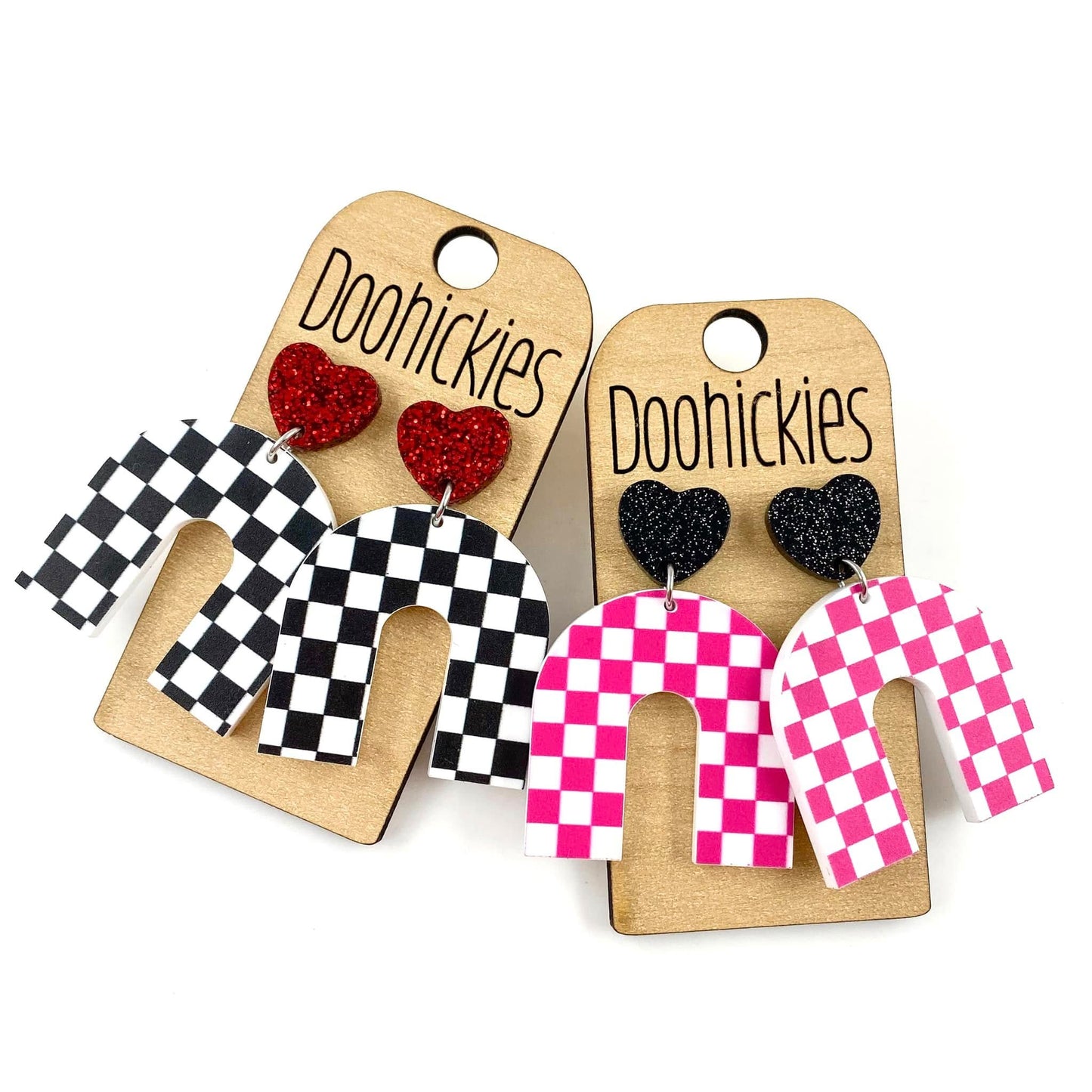 Checkered Rainbow Love Acrylic Valentines Earrings