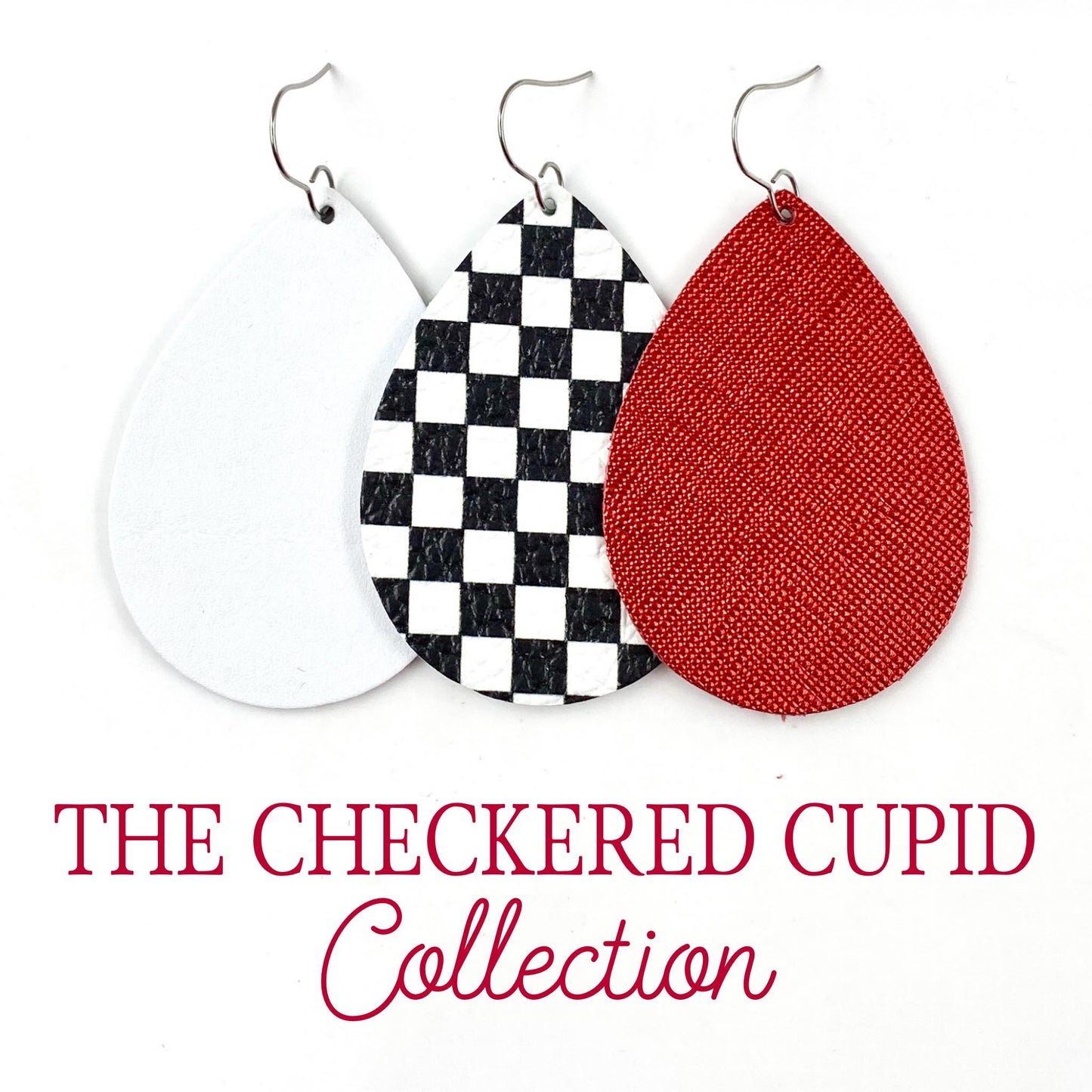 2.5" The Checkered Cupid Mini Collection - Valentines Leather Earrings