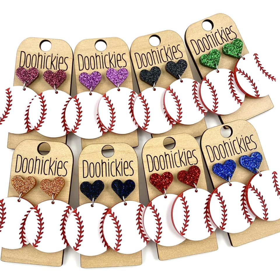 1.9" Custom I Heart Baseball Dangles - Sports Earrings