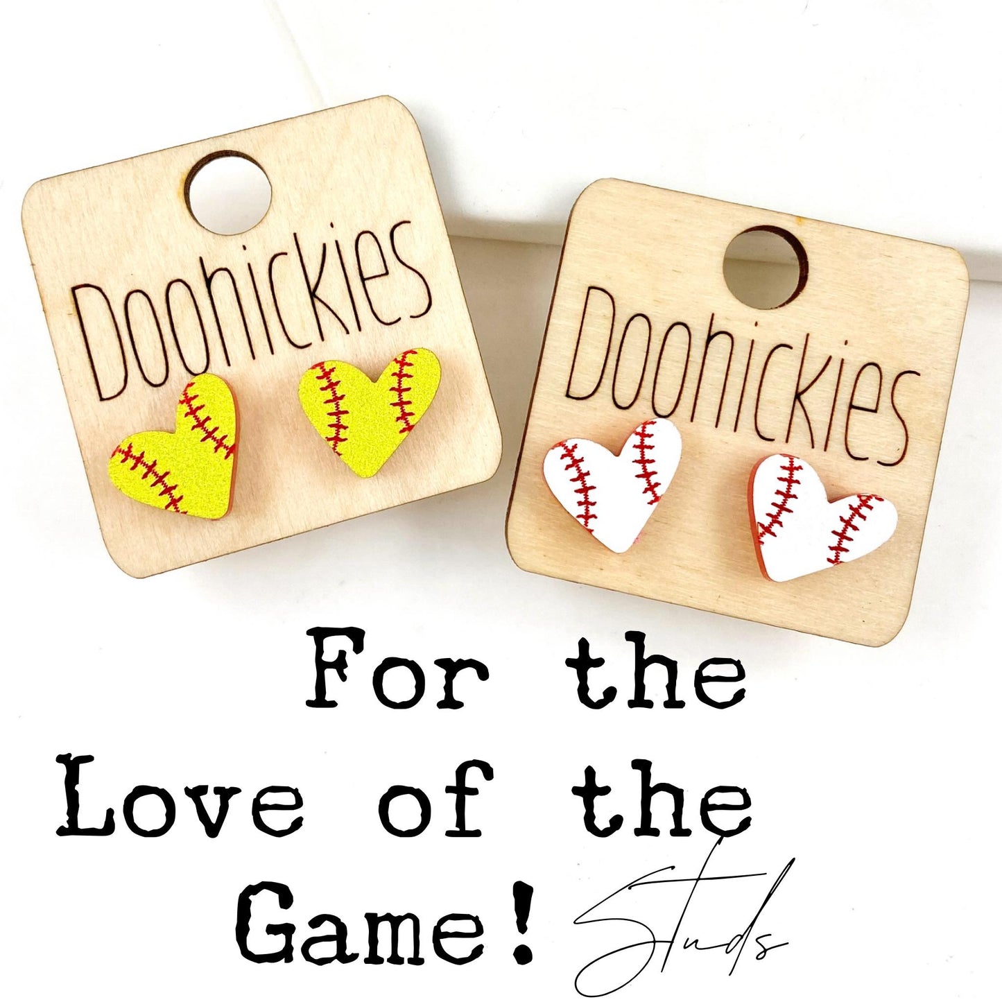 For the Love of the Game Heart Studs - Baseball & Softball Earrings