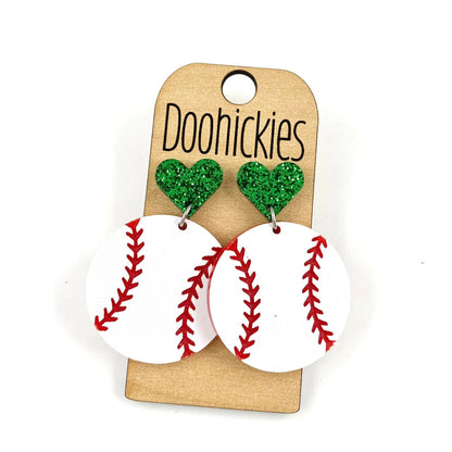 1.9" Custom I Heart Baseball Dangles - Sports Earrings