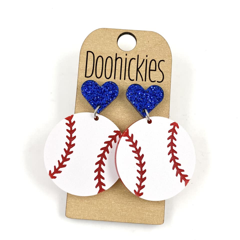 1.9" Custom I Heart Baseball Dangles - Sports Earrings