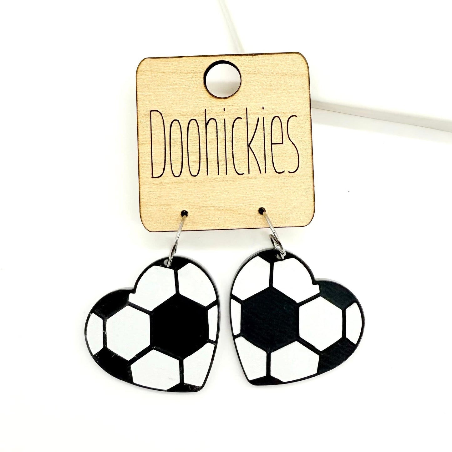 Soccer Heart Dangle Acrylic Earrings - Sports Earrings