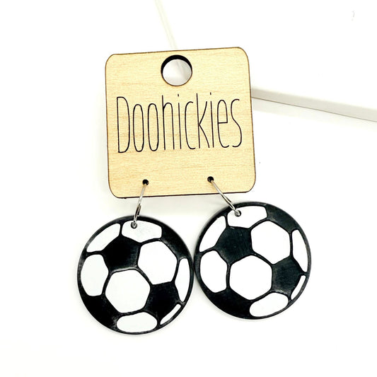 Round Soccer Dangle Acrylic Earrings - Sports Earrings