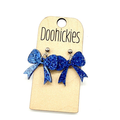 Glitter School Spirit Bow Dangle Earrings - Sports Earrings - 9 Color Options
