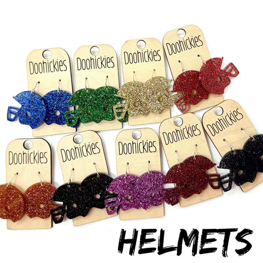 1.25" Glitter School Spirit Football Helmet Dangles - Custom Spirit Earrings - Nine Color Options