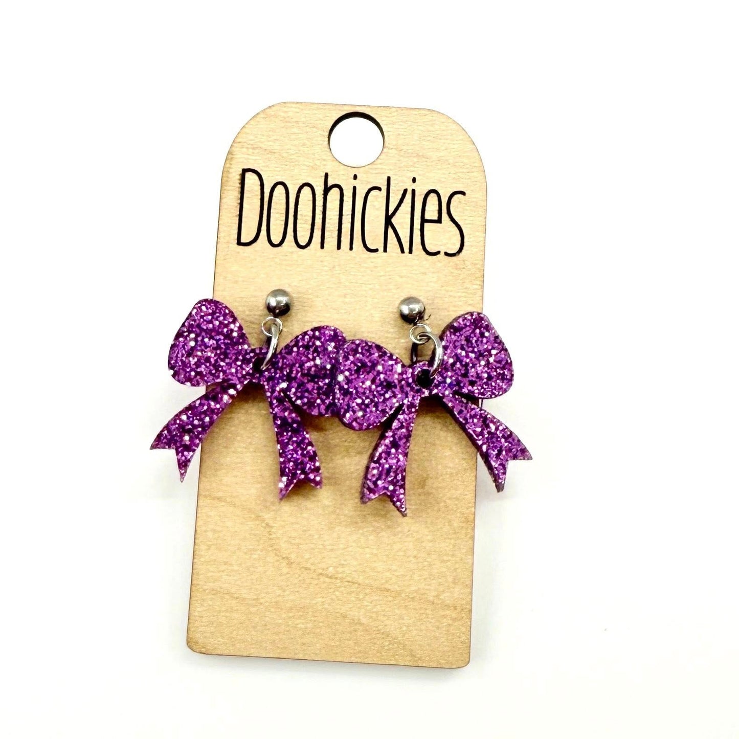 Glitter School Spirit Bow Dangle Earrings - Sports Earrings - 9 Color Options