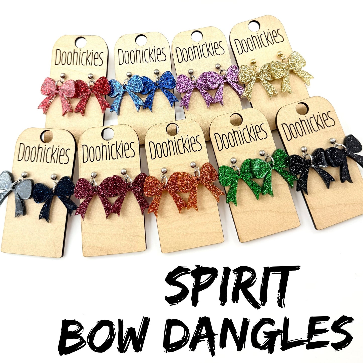 Glitter School Spirit Bow Dangle Earrings - Sports Earrings - 9 Color Options