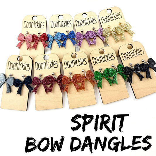 Glitter School Spirit Bow Dangle Earrings - Sports Earrings - 9 Color Options