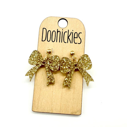 Glitter School Spirit Bow Dangle Earrings - Sports Earrings - 9 Color Options