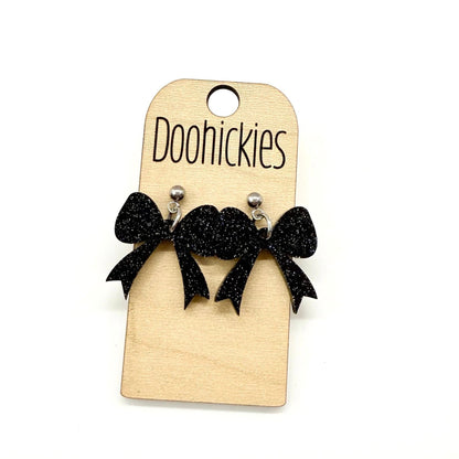 Glitter School Spirit Bow Dangle Earrings - Sports Earrings - 9 Color Options