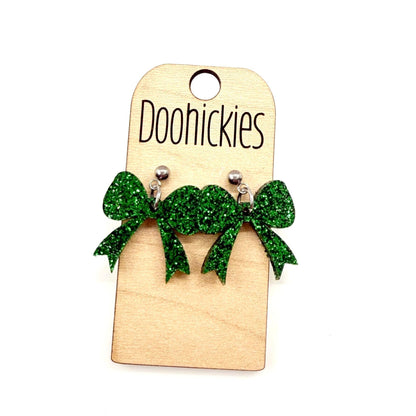 Glitter School Spirit Bow Dangle Earrings - Sports Earrings - 9 Color Options