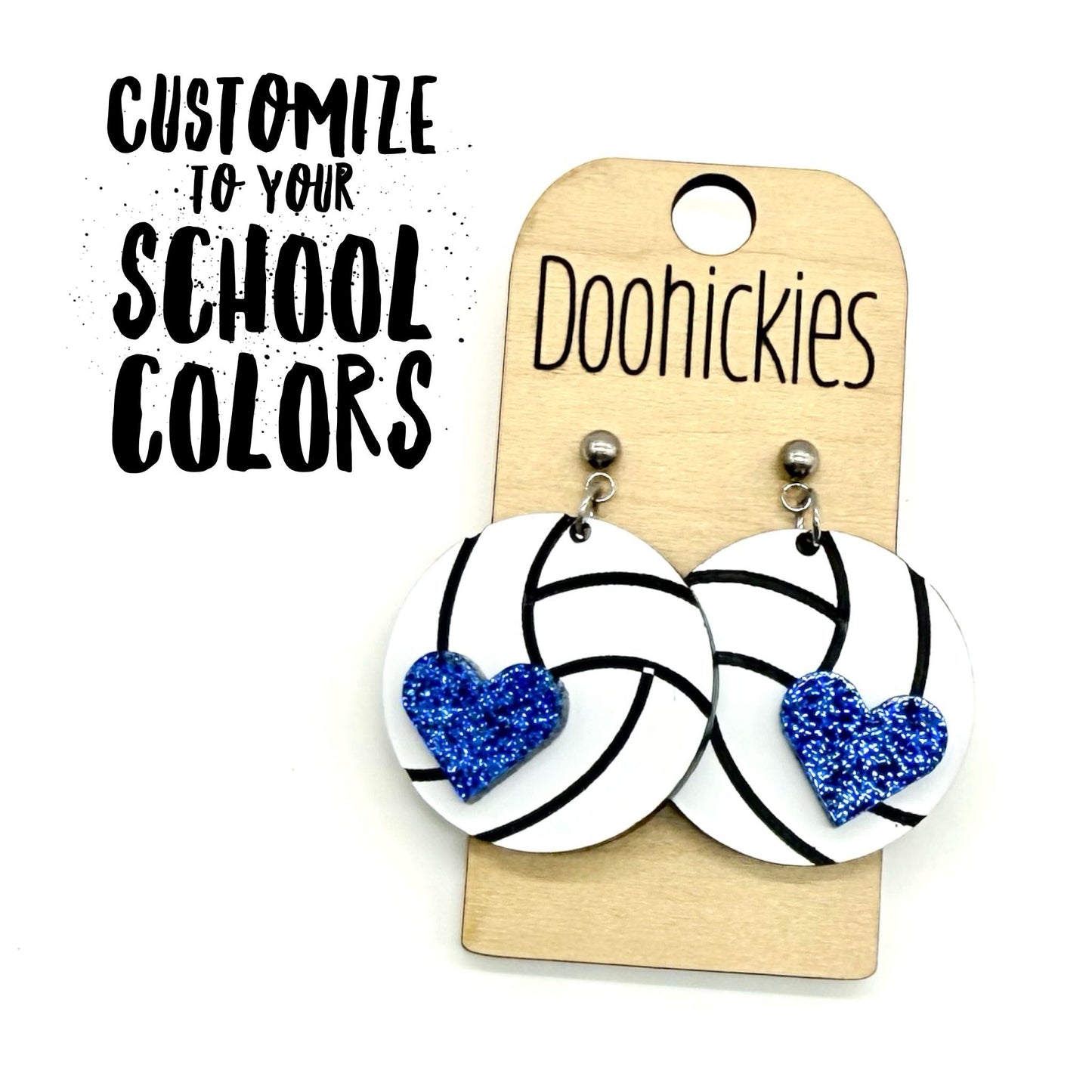 Custom Glitter Heart Volleyball Dangles - Sports Earrings