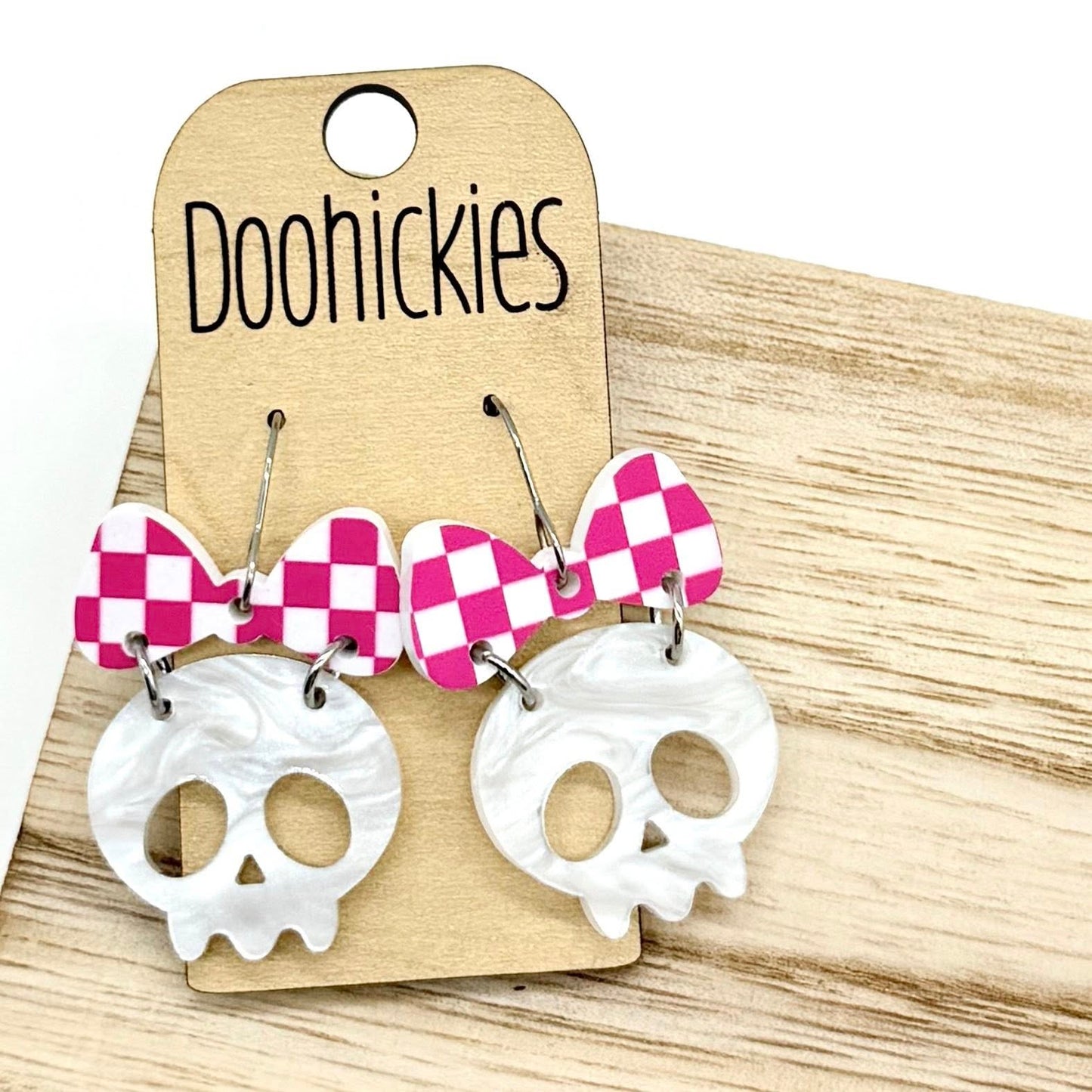 Checkered Bow Skull Dangle Collection - Halloween Earrings