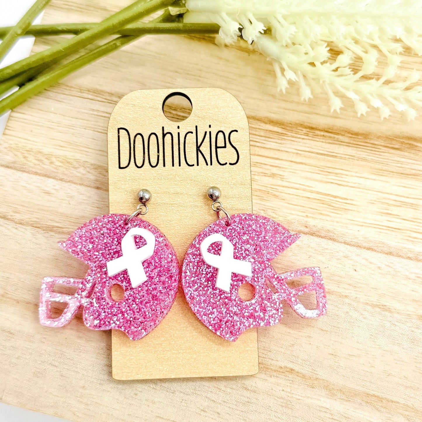 Pink Out Ribbon Football Helmet Earring Collection - Breast Cancer Awareness Earrings