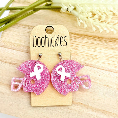 Pink Out Ribbon Football Helmet Earring Collection - Breast Cancer Awareness Earrings