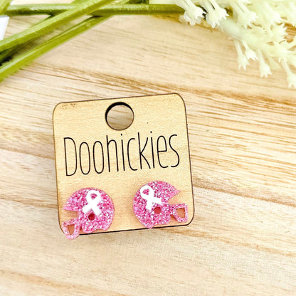Pink Out Ribbon Football Helmet Earring Collection - Breast Cancer Awareness Earrings