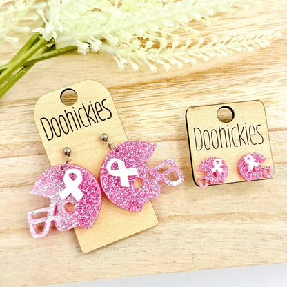 Pink Out Ribbon Football Helmet Earring Collection - Breast Cancer Awareness Earrings