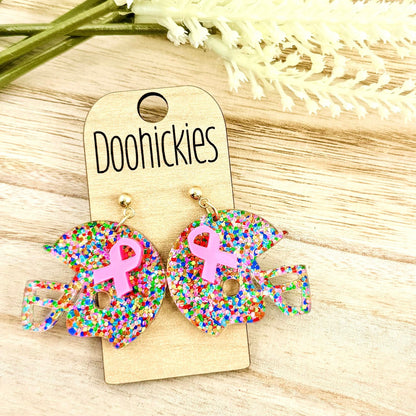 Pink Out Daisy Glitter Ribbon Football Helmet Earring Collection - Breast Cancer Awareness Earrings