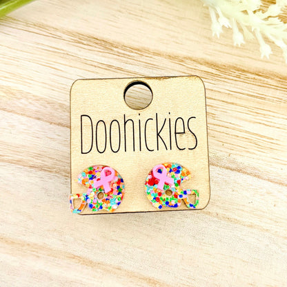 Pink Out Daisy Glitter Ribbon Football Helmet Earring Collection - Breast Cancer Awareness Earrings