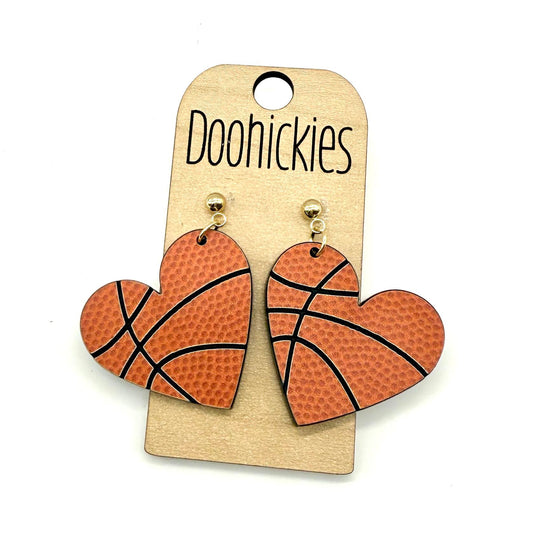 Heart Basketball Acrylic Dangles - Sports Earrings