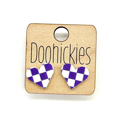 School Spirit Checkered Heart Stud Earrings - 9 Color Options