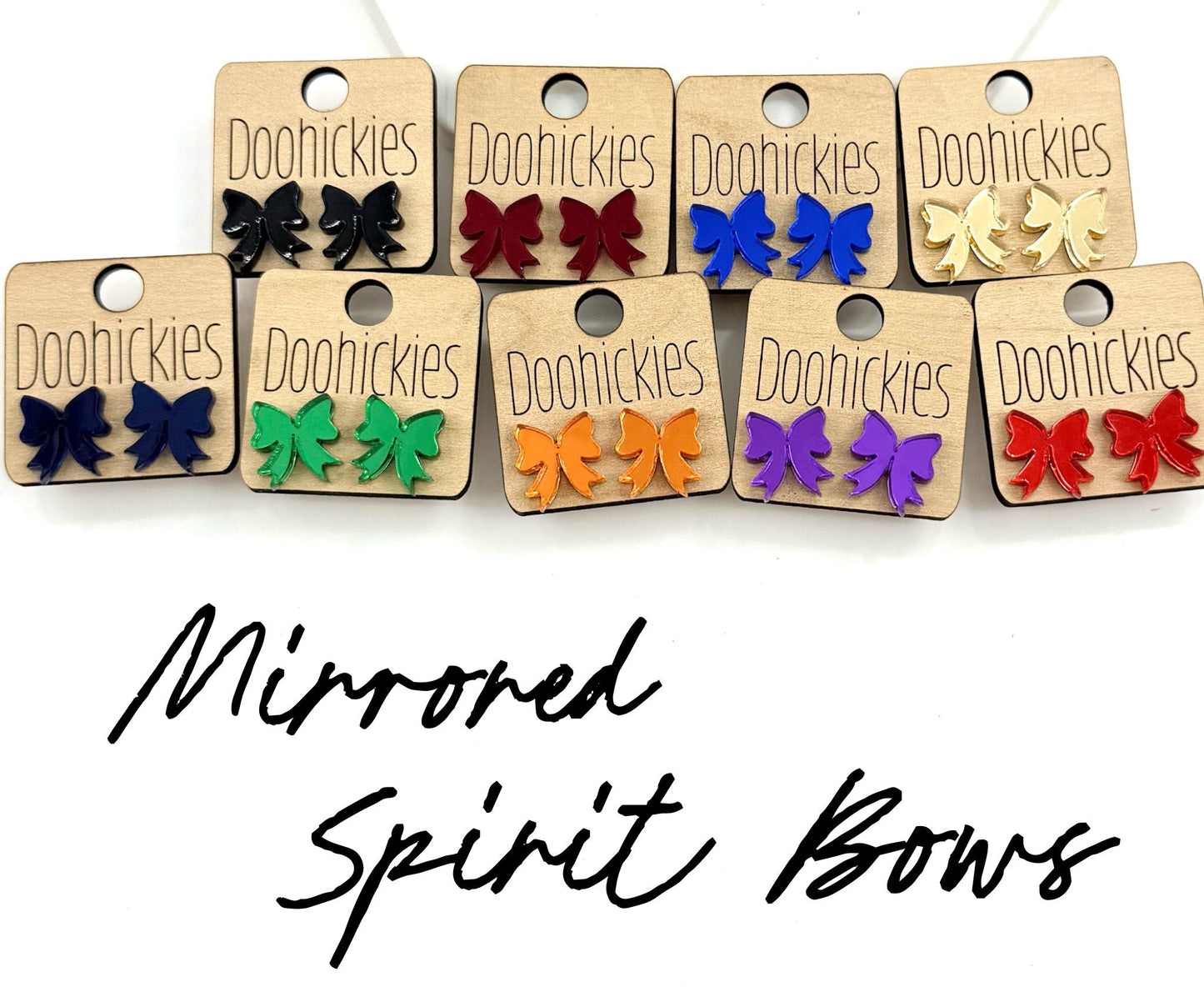School Spirit Mirror Bow Stud Earrings - 9 Color Options