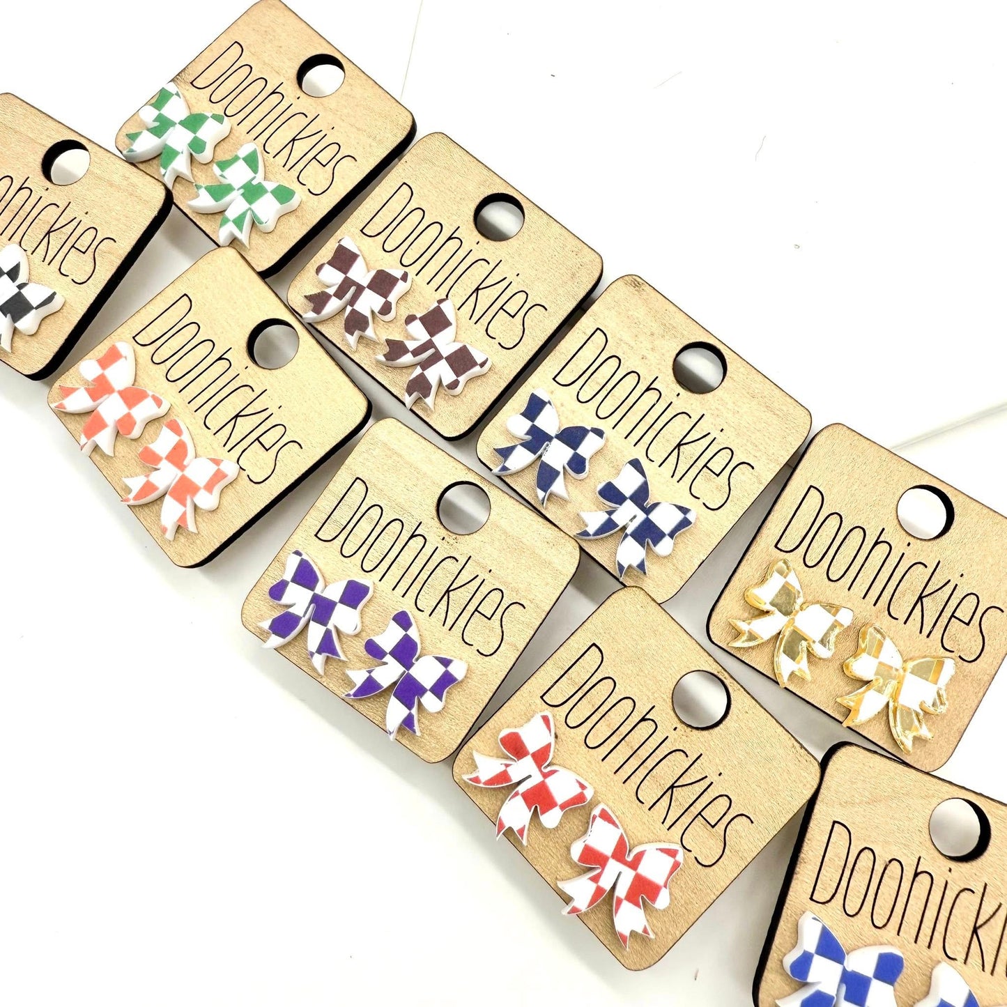 School Spirit Checkered Bow Stud Earrings - 9 Color Options