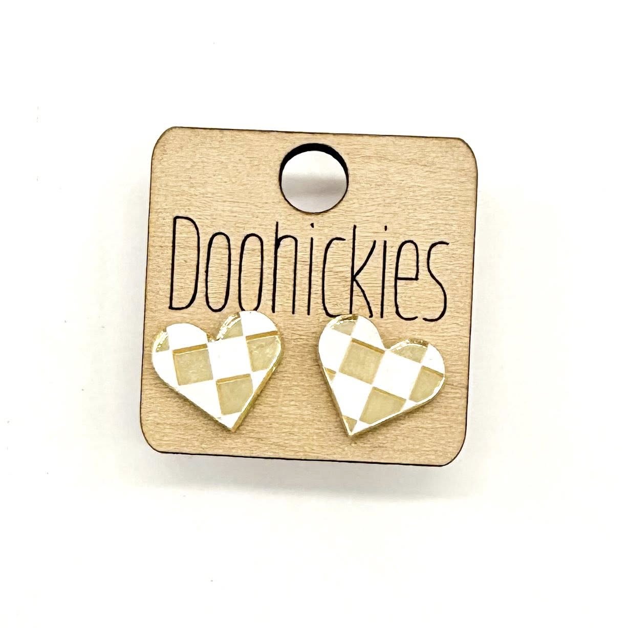 School Spirit Checkered Heart Stud Earrings - 9 Color Options