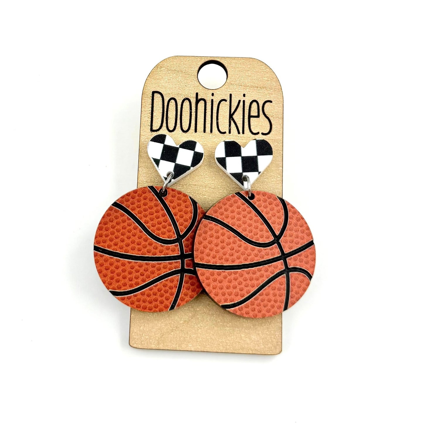 Checkered I Heart Basketball Dangles Sports Earrings