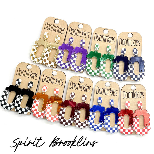 Brooklin Checkered Spirit Dangle Sports Earrings