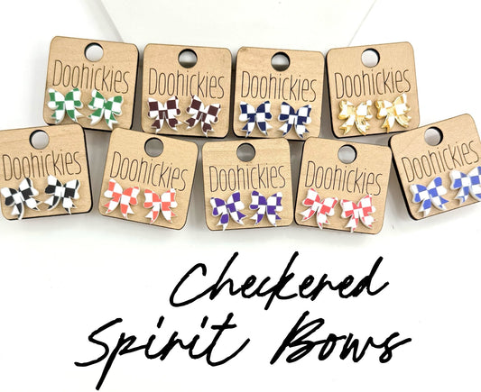 School Spirit Checkered Bow Stud Earrings - 9 Color Options