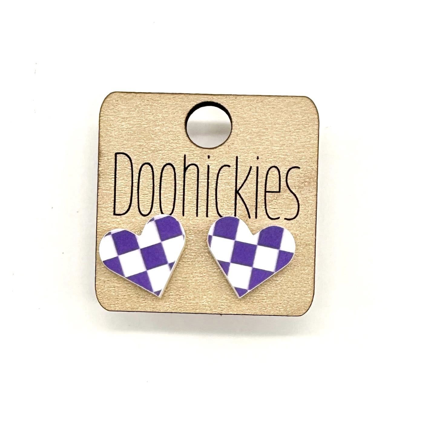 School Spirit Checkered Heart Stud Earrings - 9 Color Options