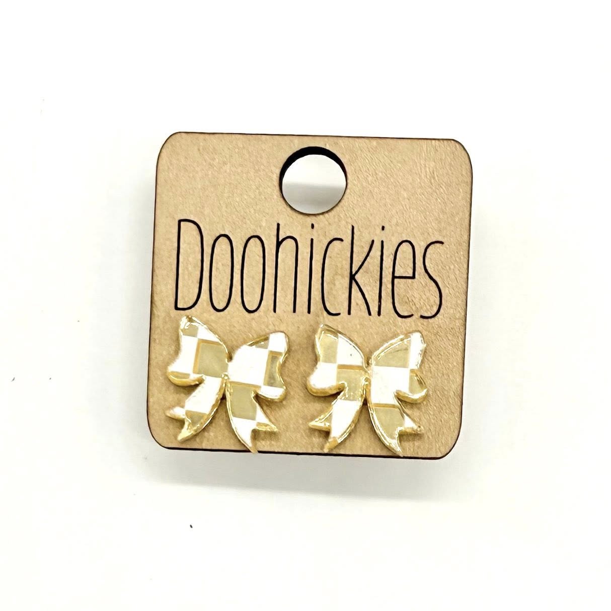 School Spirit Checkered Bow Stud Earrings - 9 Color Options