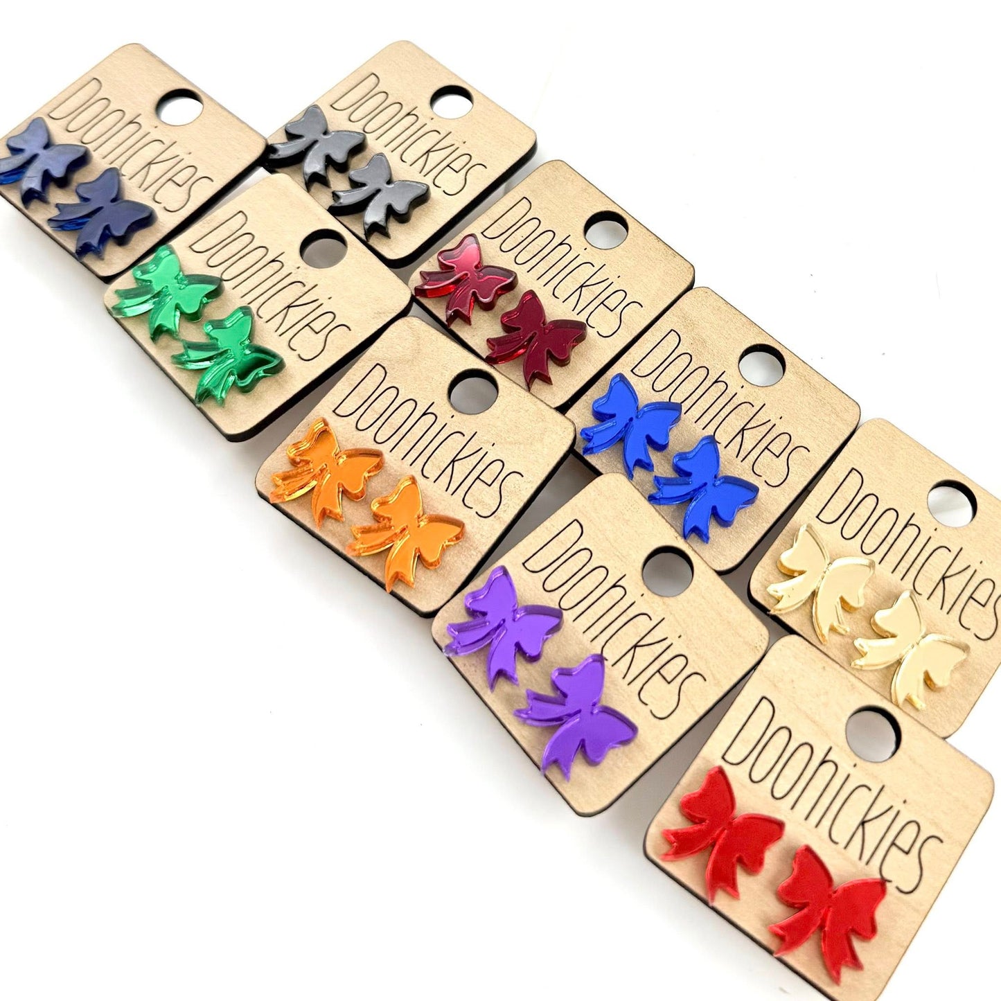 School Spirit Mirror Bow Stud Earrings - 9 Color Options