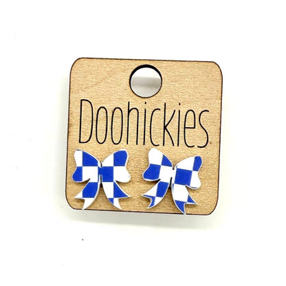 School Spirit Checkered Bow Stud Earrings - 9 Color Options