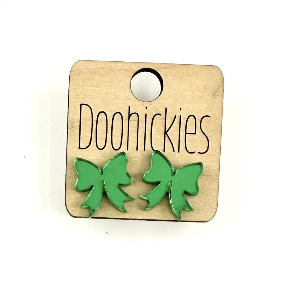 School Spirit Mirror Bow Stud Earrings - 9 Color Options