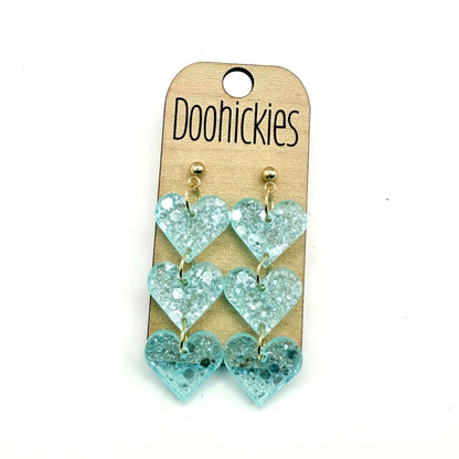 Pastel Shimmer Triple Heart Drops Collection - Valentines Earrings