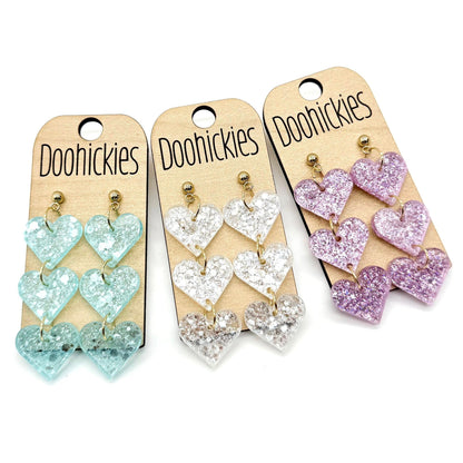 Pastel Shimmer Triple Heart Drops Collection - Valentines Earrings
